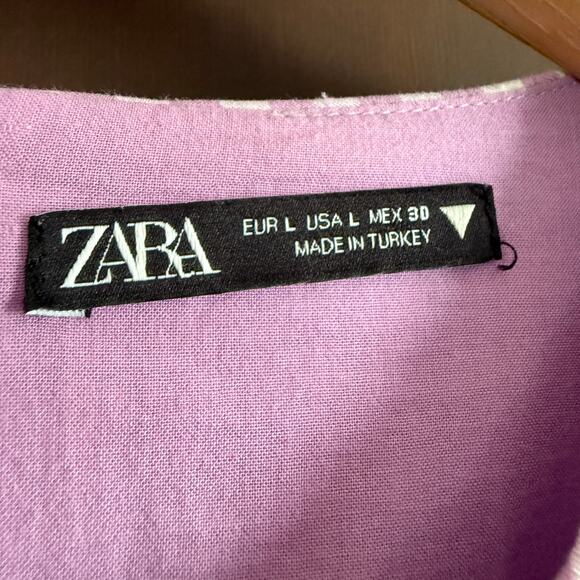 ZARA | Bloggers Favorite Lilac Purple Gingham Mini Dress Ruched Skirt |  Large - Picture 5 of 6